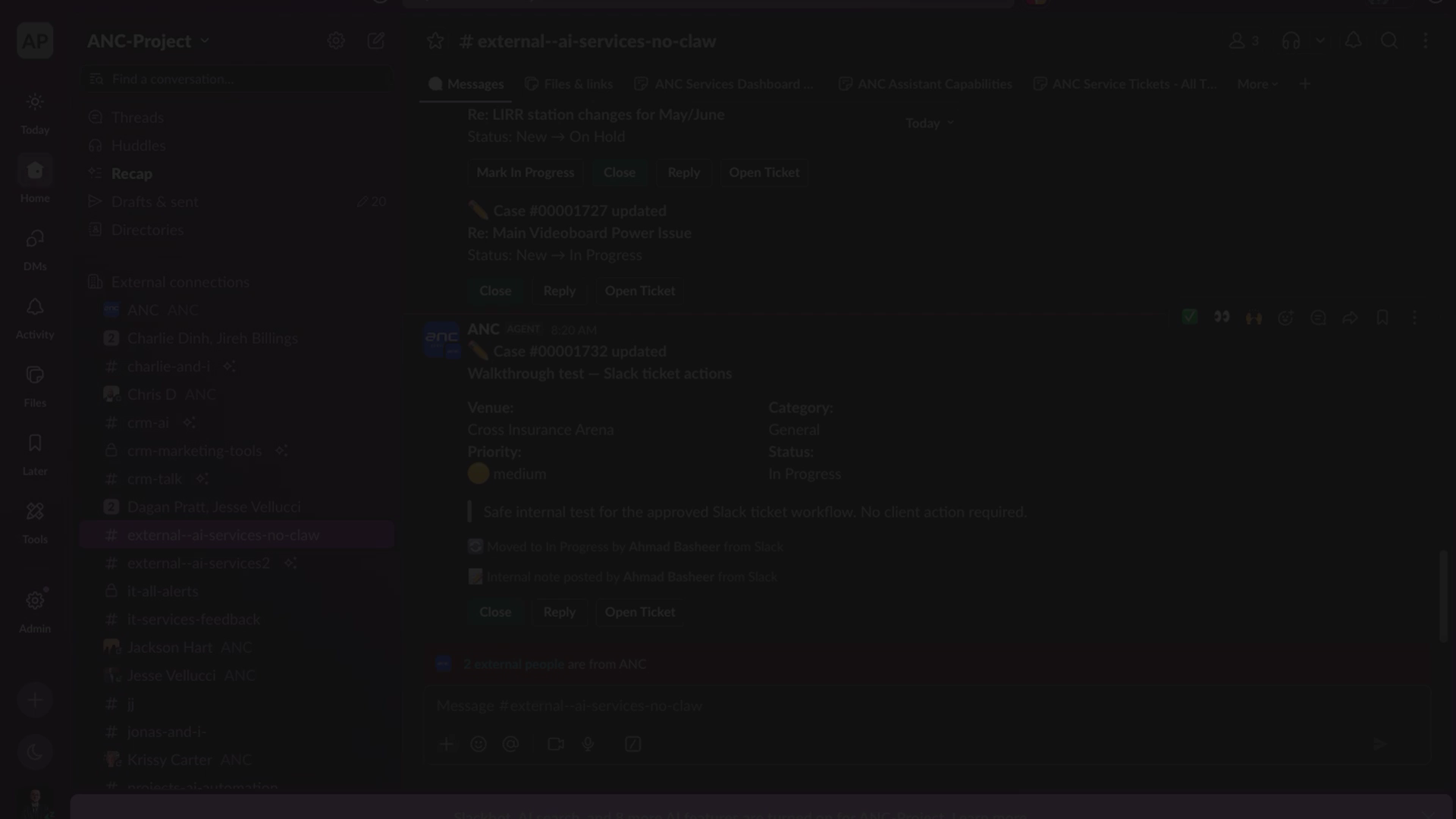 Slack Ticket Actions preview